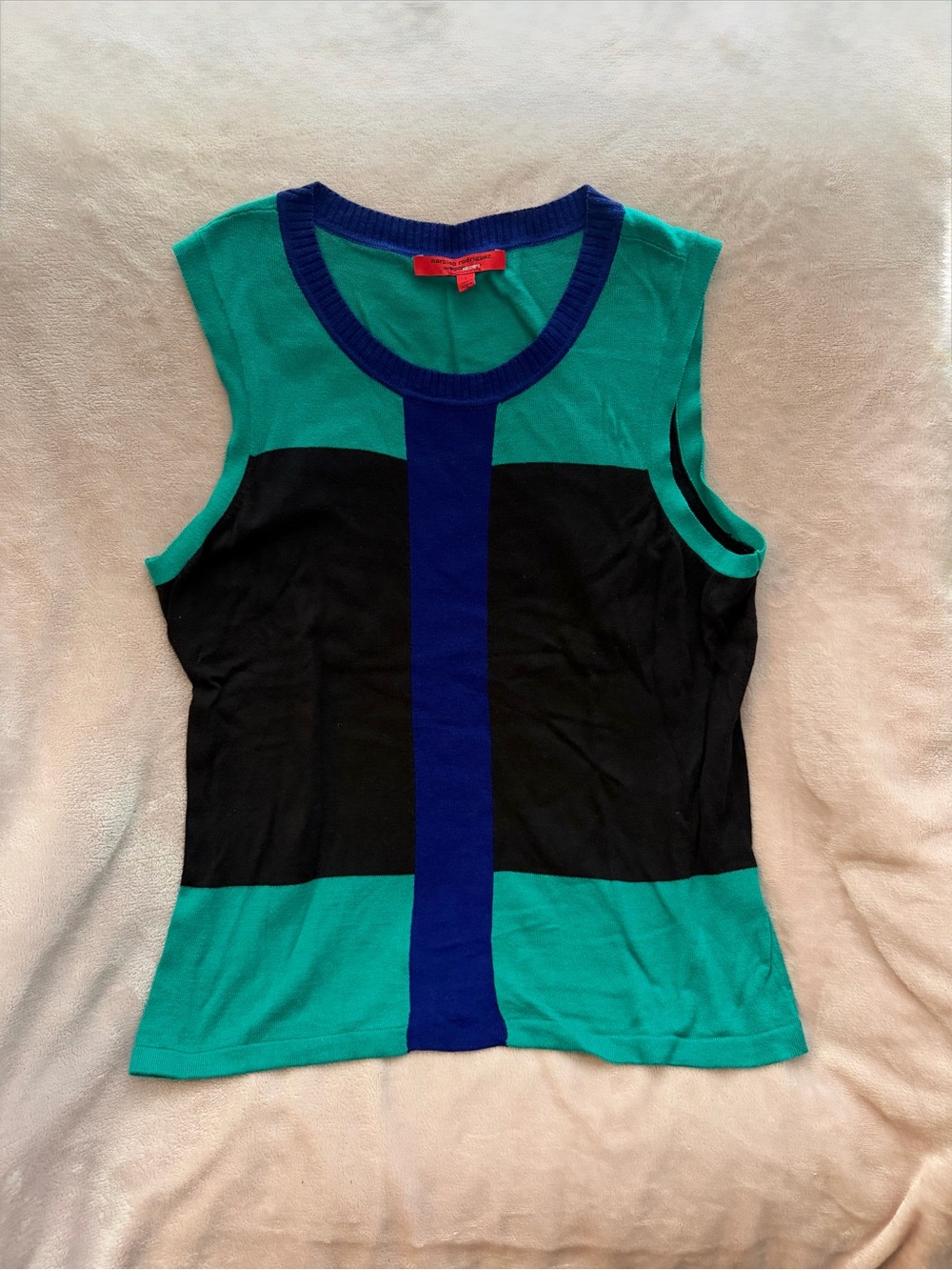 Narciso Rodriguez Teal Black & Cobalt Blue Colorblock Sleeveless Knit Top